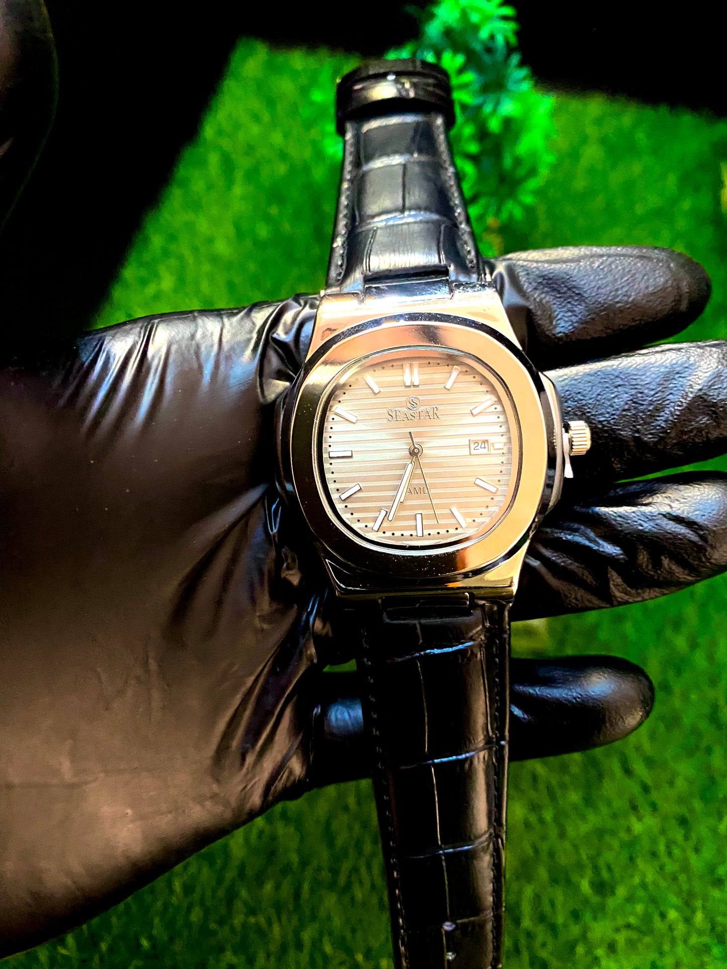 Sea Star Premium Watch – Gold Dial | Black Leather Strap