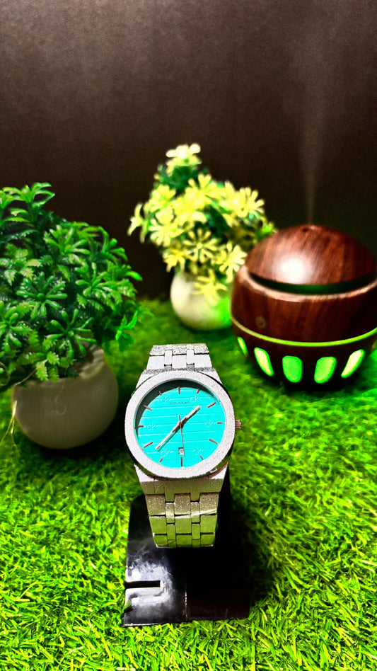 Calvin Klein Silver Metallic Watch with Turquoise Dial
