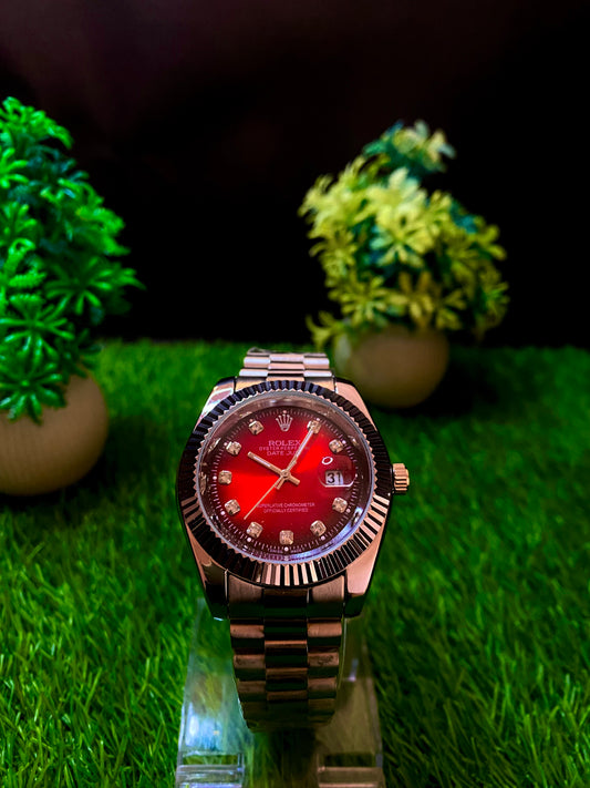 Rolex Premium Watch – Red Dial | Bronze Chain Edition
