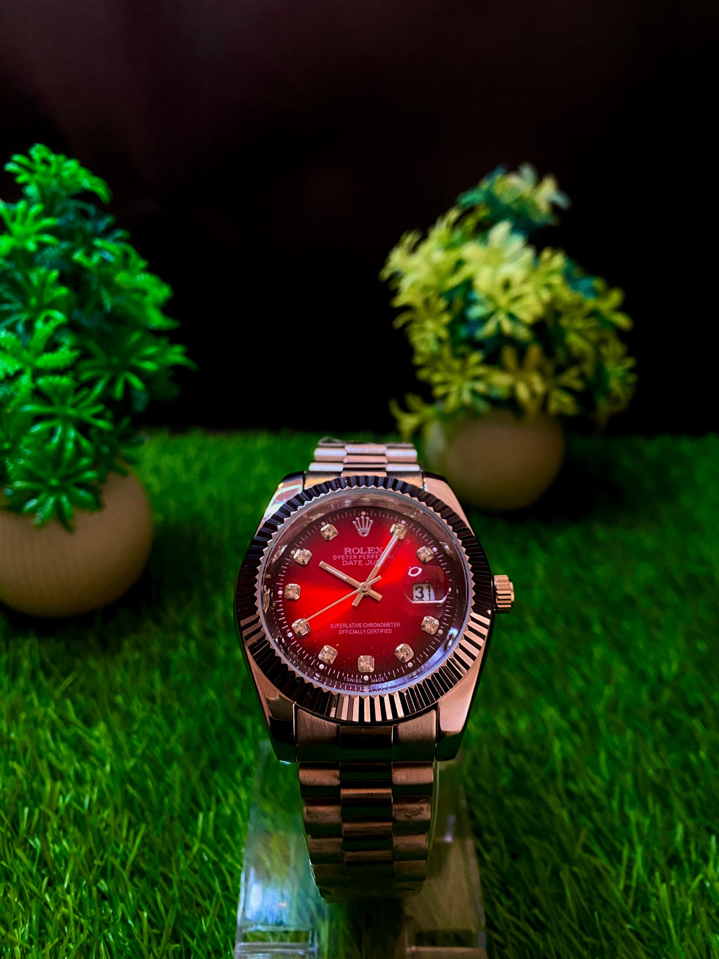 Rolex Premium Watch – Red Dial | Bronze Chain Edition