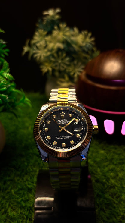 Rolex Premium Watch Collection – Black Dial | Gold & White Chain