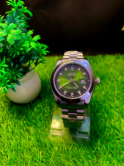 Rolex Premium Watch – Green Dial | Silver Chain