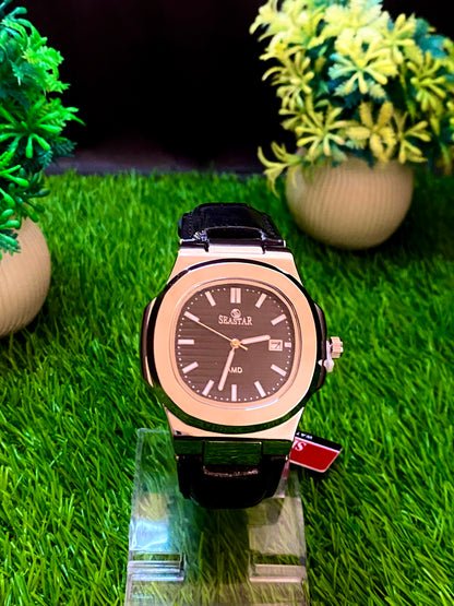 Sea Star Premium Watch – Brown Dial | Black Leather Strap