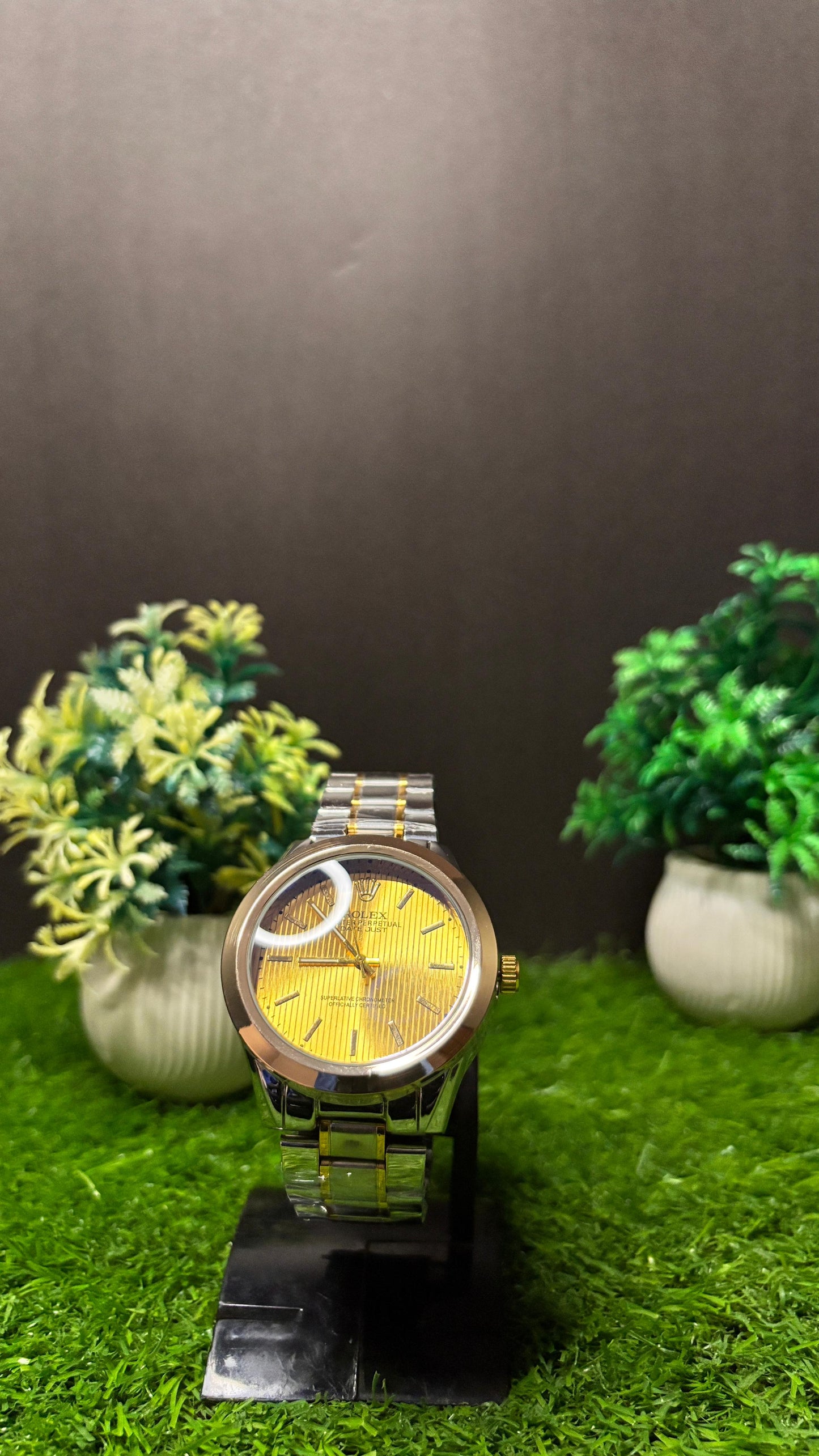 Rolex Premium Watch – Gold Dial | Gold & White Chain