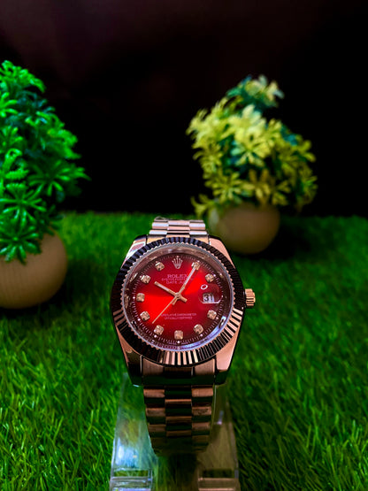 Rolex Premium Watch – Red Dial | Bronze Chain Edition