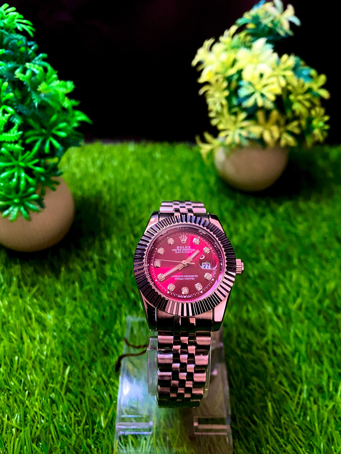 Rolex Premium Watch – Red Dial | Bronze Chain Edition