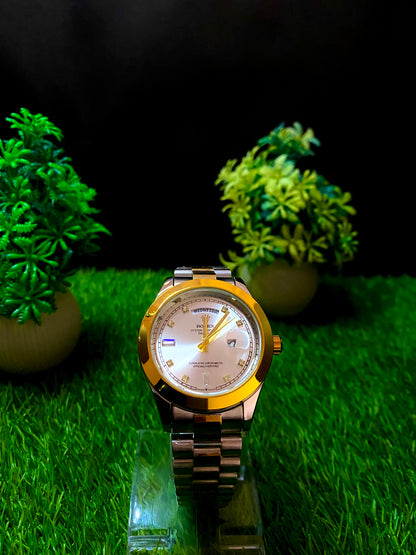 Rolex Premium Watch – White Dial | Silver & Gold Chain