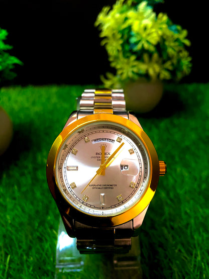 Rolex Premium Watch – White Dial | Silver & Gold Chain