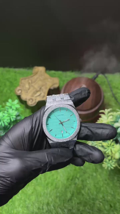 Calvin Klein Silver Metallic Watch with Turquoise Dial
